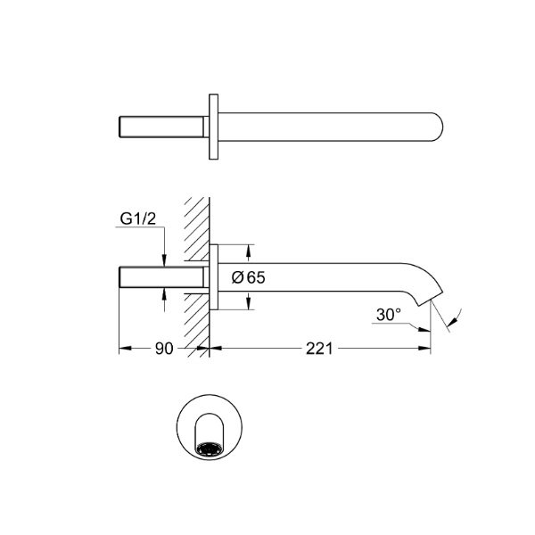 画像2: グローエ 13449AL1J 浴室用水栓 エッセンス・壁出バス吐水口1/2” ブラッシュドハードグラファイト (2)