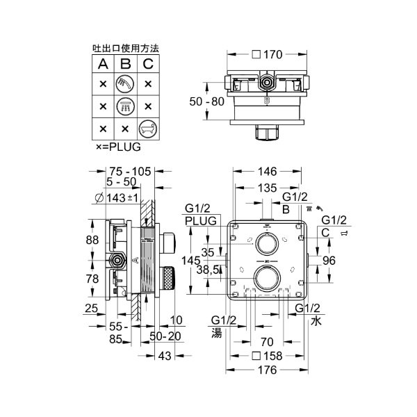 画像2: グローエ 19380DC2J 浴室用水栓 アリュール・サーモスタットシャワー埋込混合栓 化粧部 スーパースチール ※受注生産品 § (2)