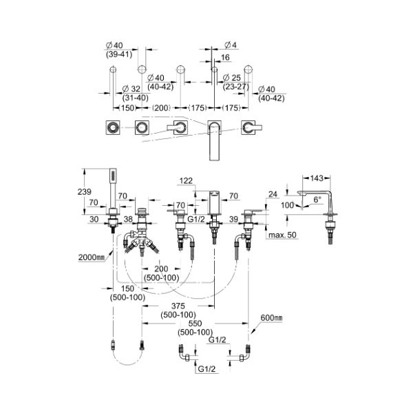 画像2: グローエ 25221AL1J 浴室用水栓 アリュール・2ハンドルデッキバスシャワー混合栓 ブラッシュドハードグラファイト ※受注生産品 § (2)