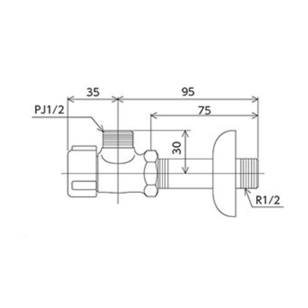 画像2: KVK KU320KN75 アングル形止水栓 (銅パイプ・ナットなし) (2)
