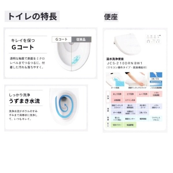 画像4: [メーカー受注停止]ジャニス工業 便器 + タンク + 温水洗浄便座 [SC0812-PGB + SV2003-0EH + JCS-210DRN BW1] 壁排水 手洗無 壁リモコン ピュアホワイト BM ♪ (4)
