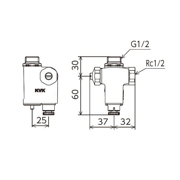画像2: KVK K69YWAZKN-P4 アングル形止水栓ドライバー式(水抜き付)(ストレーナ付)(逆止弁解除ボタン付) (2)
