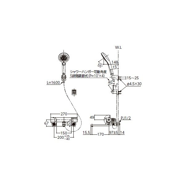 画像3: TOTO TBV03465J 水栓金具 GGシリーズ サーモスタット混合水栓 レバーハンドル 壁付 コンフォートウエーブシャワー 4モードクリックめっき (3)