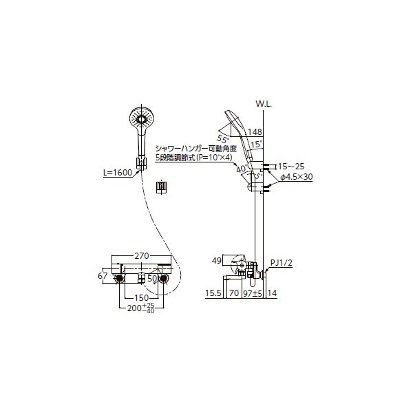 画像3: TOTO TBV03457Z 水栓金具 GGシリーズ サーモスタット混合水栓 レバーハンドル 壁付 コンフォートウエーブシャワー 3モードミストめっき 寒冷地用 (3)
