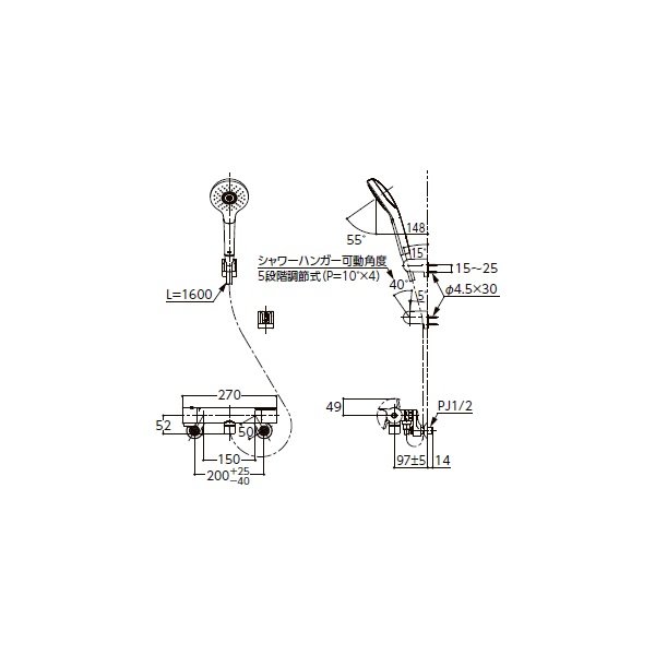 画像3: TOTO TBV03458J 水栓金具 GGシリーズ サーモスタット混合水栓 洗い場専用 壁付 コンフォートウエーブシャワー 3モードミストめっき (3)