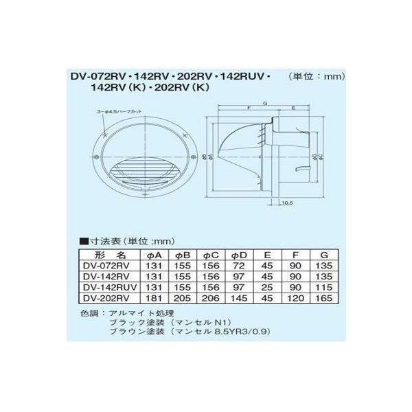 画像2: 日本キヤリア/旧東芝 換気扇 システム部材 丸型パイプフード 【DV-202RV】 φ150用 ステンレス製（ガラリ付） シルバーメタリック塗装 (2)
