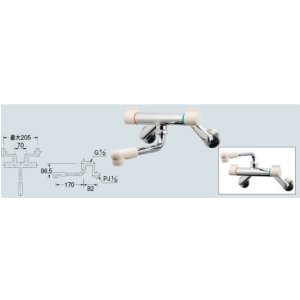 画像: 水栓金具 カクダイ　128-110　2ハンドル混合栓(壁付) [□]