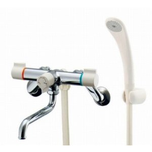 画像: カクダイ　139-016　2ハンドルシャワ混合栓（一時止水） 一時止水 逆流防止機能付 [□]