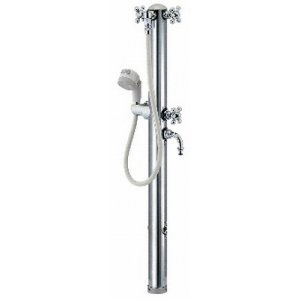 画像: ガーデニング カクダイ　624-206　ステンレス双口シャワー混合栓柱(ペット用) [■]