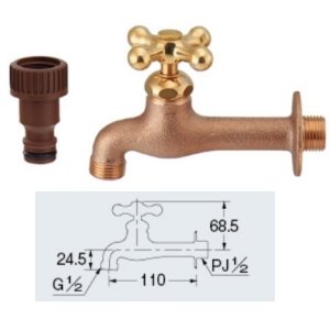 画像: ガーデニング カクダイ 702-028-13 ガーデン用胴長水栓(レトロ)