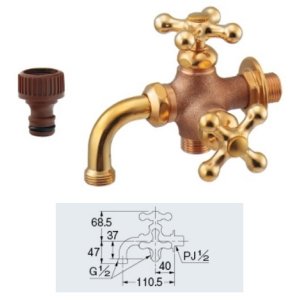 画像: ガーデニング カクダイ 704-118-13 ガーデン用万能ホーム双口水栓(レトロ)