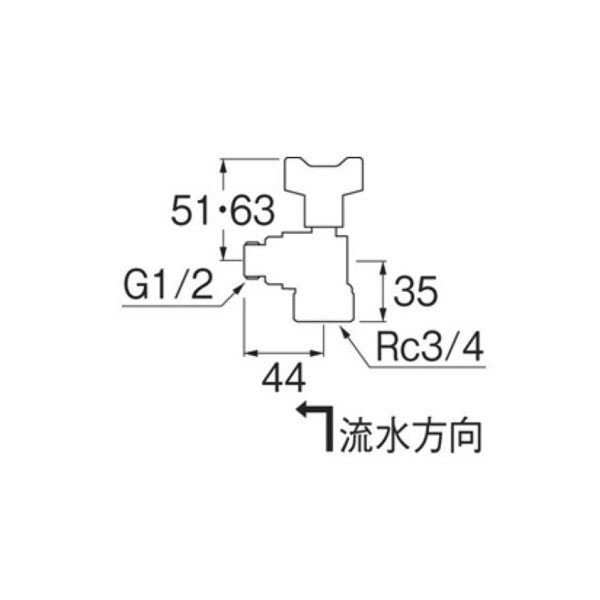 画像2: 水栓金具 三栄水栓　V627BV-20X13　止水栓 バルブ 逆止付アングルボールバルブ (2)