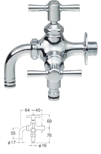 画像1: 水栓金具 三栄水栓　F126YV-13　散水用二口横水栓 (1)