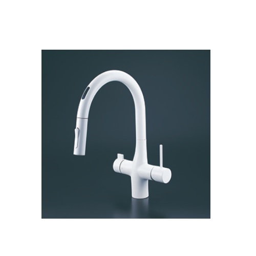 画像1: KVK　KM6091SCECM4　ビルトイン浄水器用シングルシャワー付混合栓（センサー） ACタイプ マットホワイト 浄水カートリッジセット付 (1)