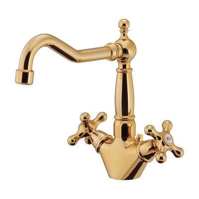 画像1: 水栓金具　カクダイ　150-461-AG 2ハンドル混合栓 引棒付き アンティークゴールド (1)