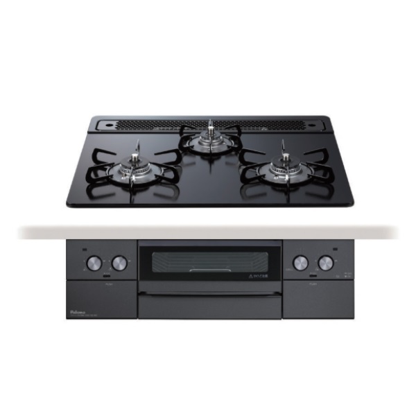 画像1: パロマ [PD-829W-60GZ プロパン] ビルトインコンロ WITHNA ウィズナ Black Line ブラックライン 60cm 3口 水なし両面焼グリル マッティーブラック(PD-819W-60GZの後継品) (1)