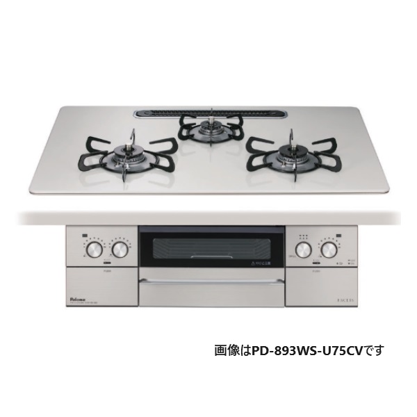 画像1: パロマ [PD-893WS-U60CV 都市ガス] ビルトインコンロ FACEIS GRAND フェイシス グランド 60cm 3口 水なし両面焼グリル ラ・クックグラン(ブラック)同梱 ティアラシルバー (1)