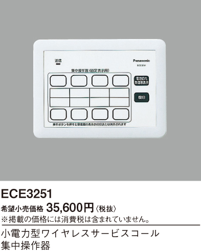 画像1: パナソニック ECE3251 小電力型ワイヤレスサービスコール集中操作器 固定表示タイプ用 (1)