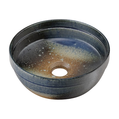 画像1: カクダイ 493-276-B 洗面所 丸型手洗器 和風 瑠珠 陶器製 信楽焼 置型 晨明 [♪」 (1)