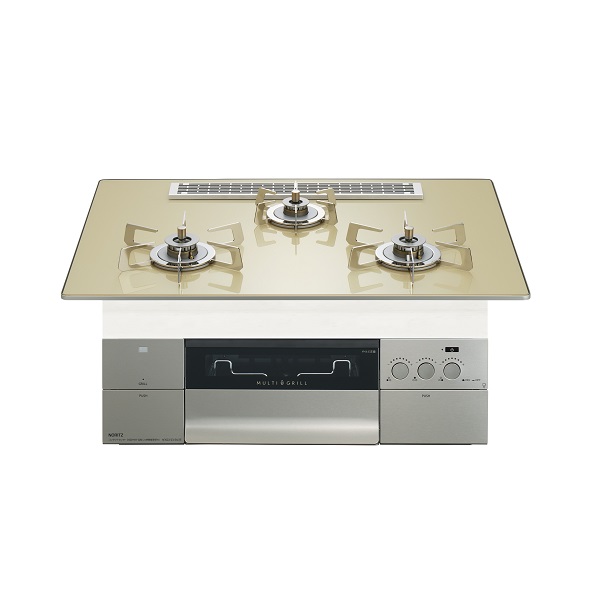 画像1: ノーリツ [N3S25PWASFSTESC 都市ガス] ビルトインコンロ PROGRE プログレ 75cm 3口 レンジフード連動 シャンパンゴールドガラストップ ♪ (1)