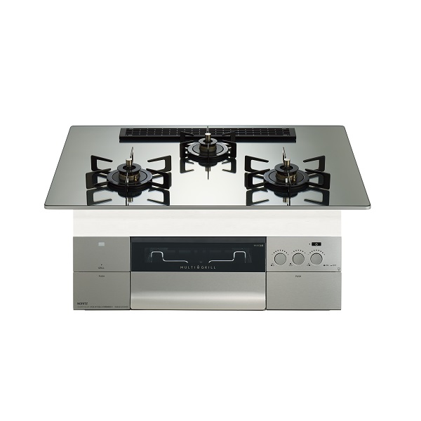 画像1: ノーリツ [N3S25PWASKSTEC 都市ガス] ビルトインコンロ PROGRE プログレ 75cm 3口 レンジフード連動 プラチナシルバーガラストップ ♪ (1)