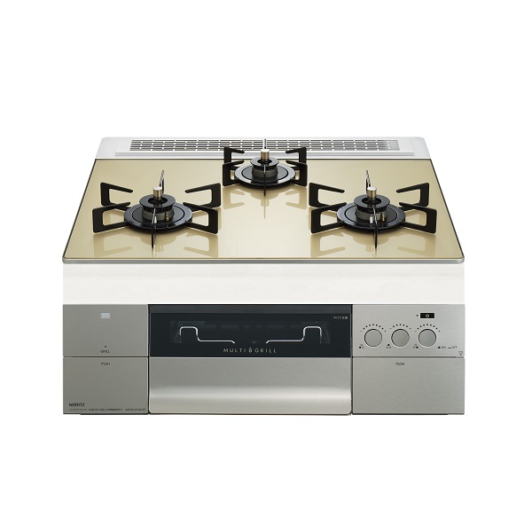 画像1: ノーリツ [N3S22PWASFSTEC 都市ガス] ビルトインコンロ PROGRE 60cm 3口 レンジフード連動 シャンパンゴールドガラストップ (N3S14PWAS6STECの後継品) ♪ (1)