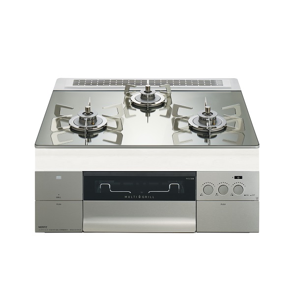 画像1: ノーリツ [N3S22PWASKSTESC 都市ガス] ビルトインコンロ PROGRE 60cm 3口 レンジフード連動 プラチナシルバーガラストップ (N3S14PWASKSTESCの後継品) ♪ (1)