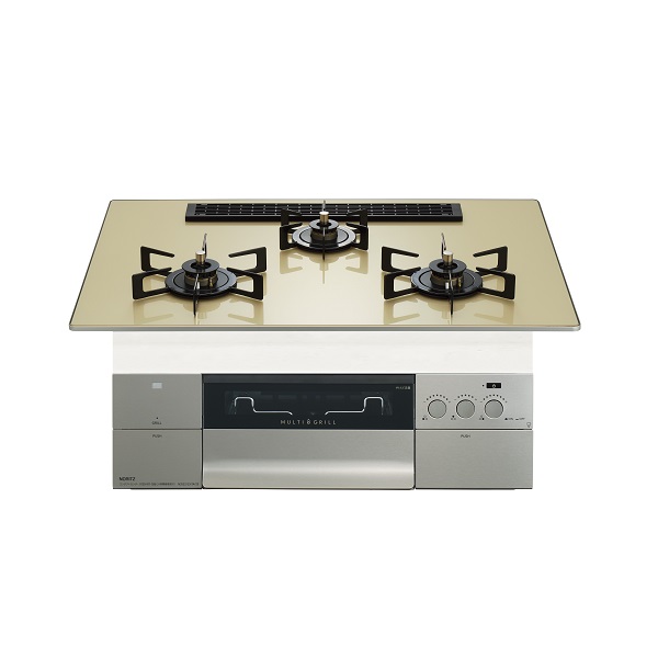 画像1: ノーリツ [N3S25PWASFSTEC プロパン] ビルトインコンロ PROGRE プログレ 75cm 3口 レンジフード連動 シャンパンゴールドガラストップ ♪ (1)