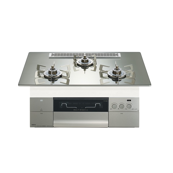 画像1: ノーリツ [N3S25PWASKSTESC プロパン] ビルトインコンロ PROGRE プログレ 75cm 3口 レンジフード連動 プラチナシルバーガラストップ ♪ (1)