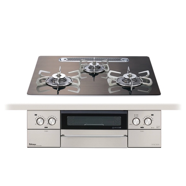 画像1: パロマ [PD-893WT-U60GW2 プロパン] ビルトインコンロ FACEIS GRAND フェイシス グランド 北欧デザイン 60cm 3口 水なし両面焼グリル ノルディックウォルナット 受注生産§ (1)