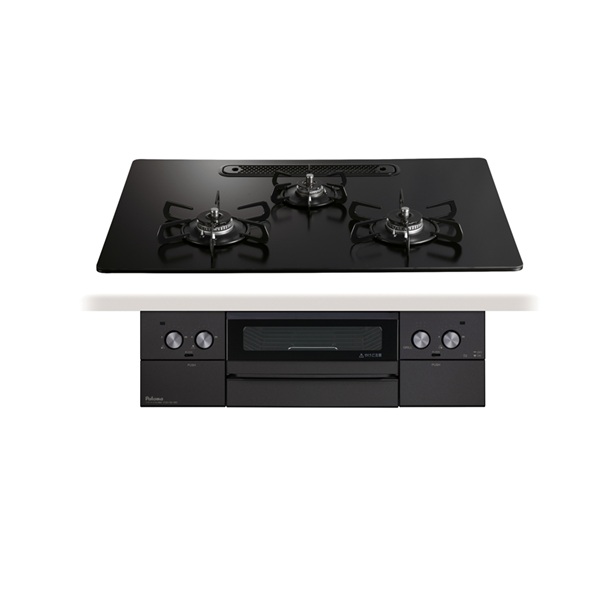 画像1: パロマ 『PD-829W-U75GZ 都市ガス』 ビルトインコンロ WITHNA ウィズナ ブラックライン 75cm 3口 水なし両面焼グリル マッティーブラック (1)